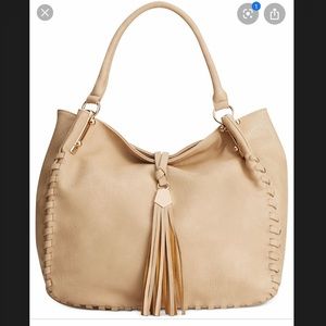 Big Buddha Beige Vegan Leather Tasseled Satchel